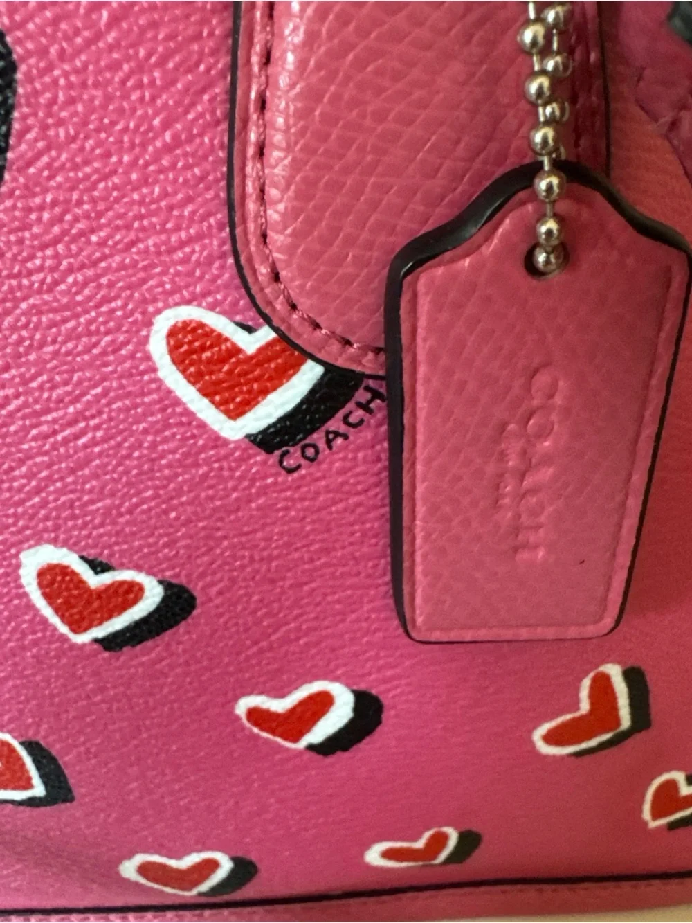 Coach Pink Heart-Print Mini Satchel with Removable Strap